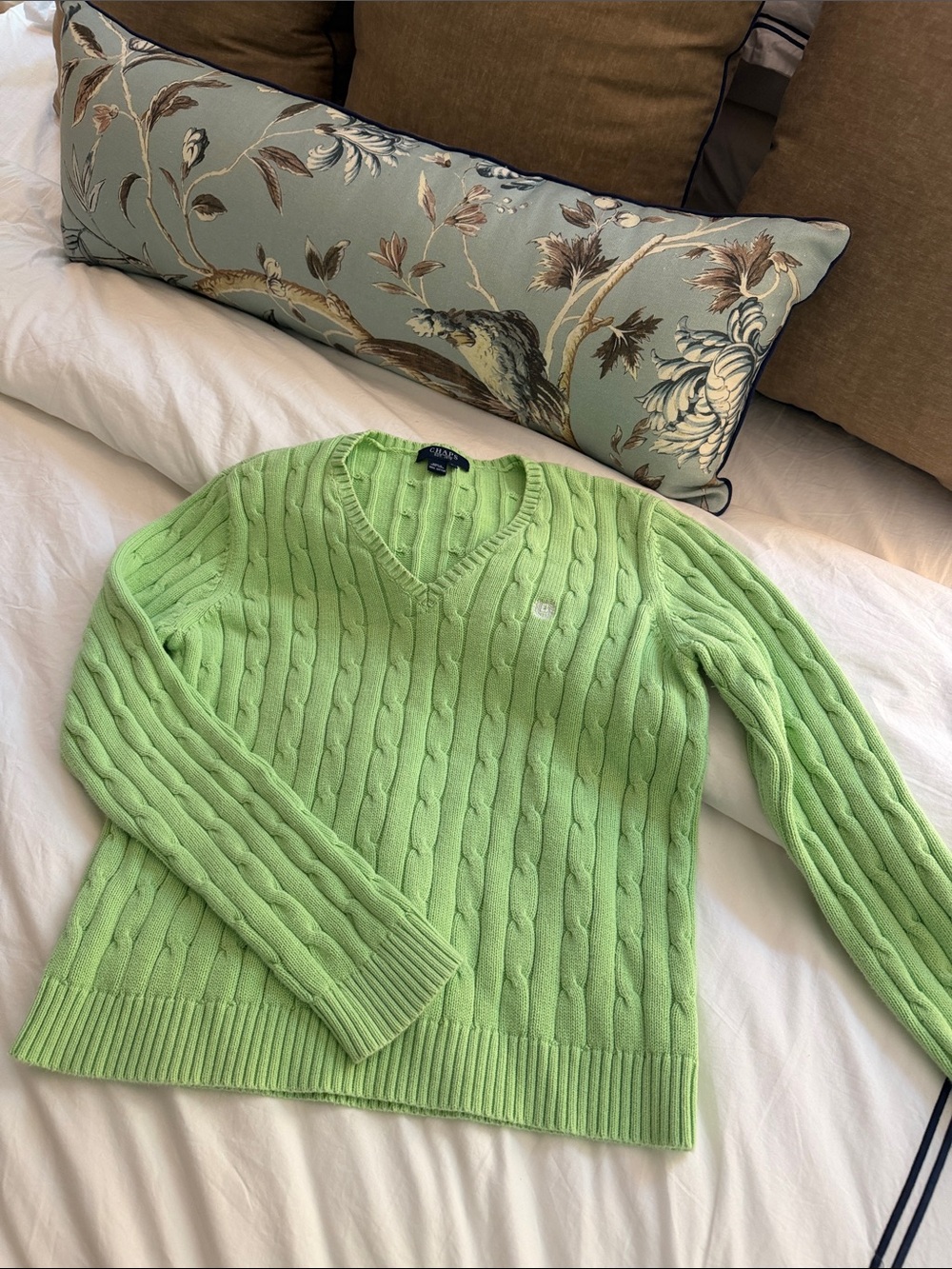 Chaps Lime Green Cable Knit V-Neck Sweater
